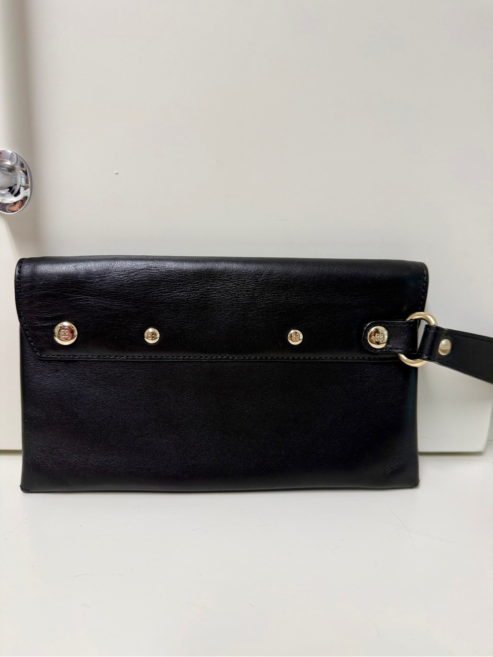 Kate Spade New York Black Leather Clutch Wristlet Gold Studs Purple Floral - Picture 4 of 5